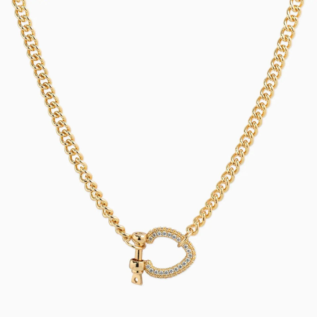 Cz Pave Chunky Horsebit Carabiner Necklace