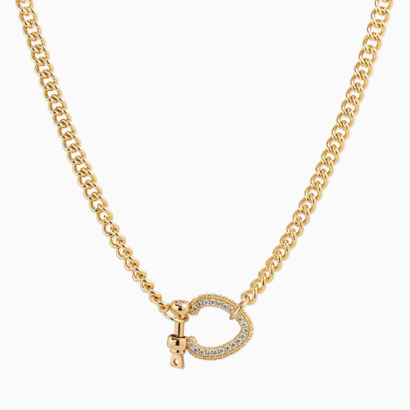 Cz Pave Chunky Horsebit Carabiner Necklace