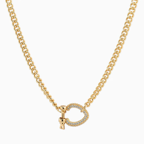 Cz Pave Chunky Horsebit Carabiner Necklace