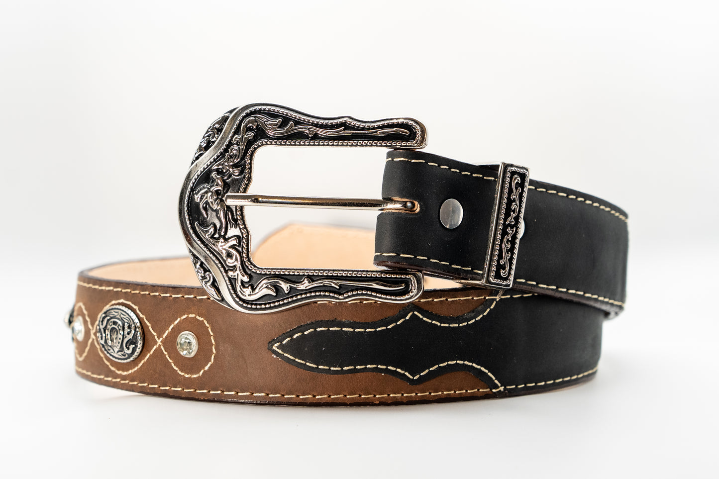 The Tejano / Men’s Black and Brown Leather Belt