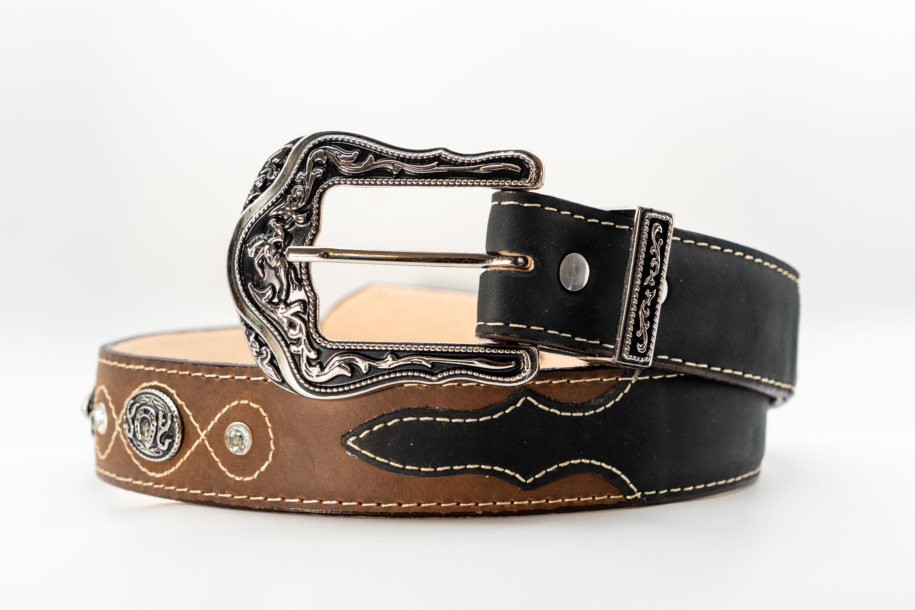 The Tejano / Men’s Black and Brown Leather Belt
