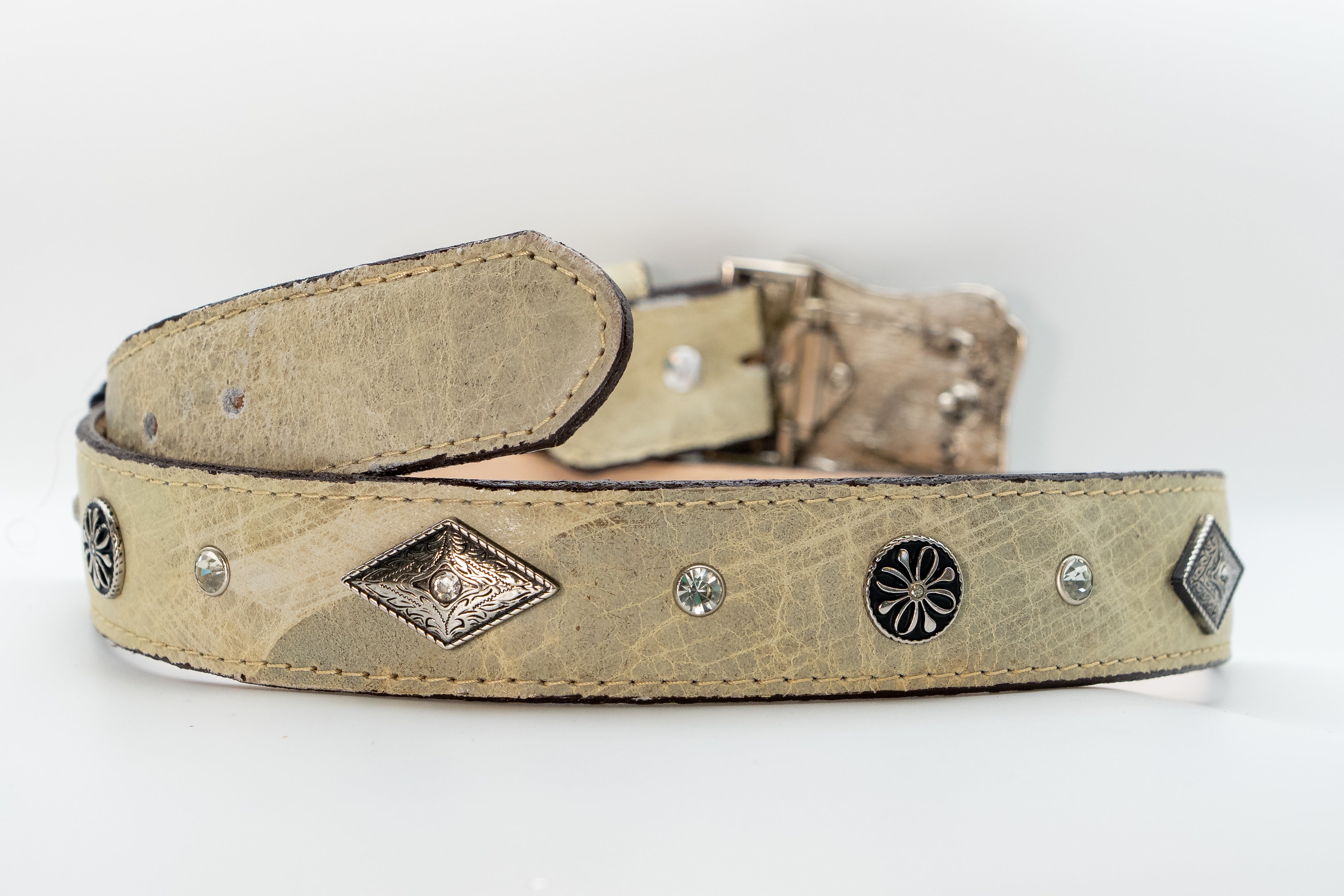 The Elia/ White Rhinestone Leather Belt