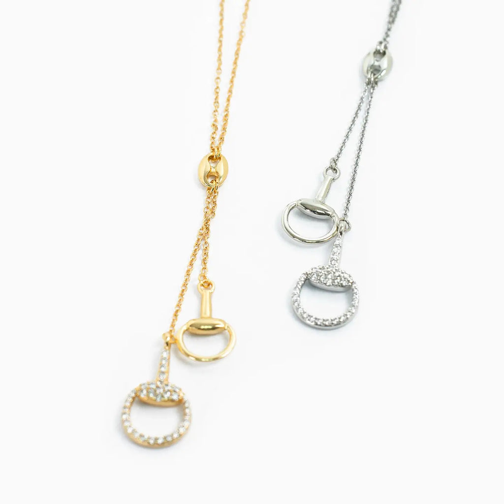 Pave Horsebit Y Drop Necklace
