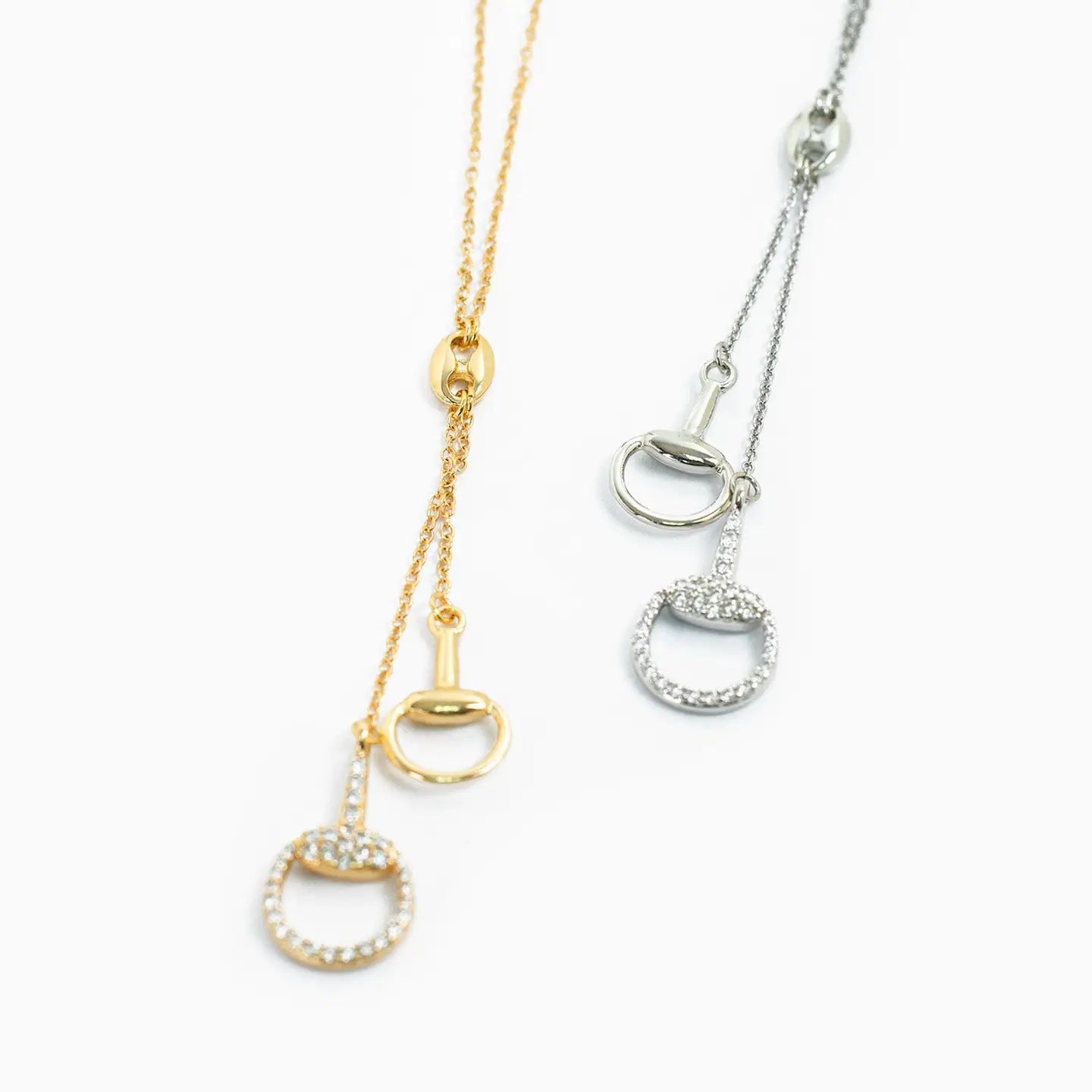 Pave Horsebit Y Drop Necklace