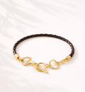 Double Horsebit Toggle Braided Leather Cord Bracelet