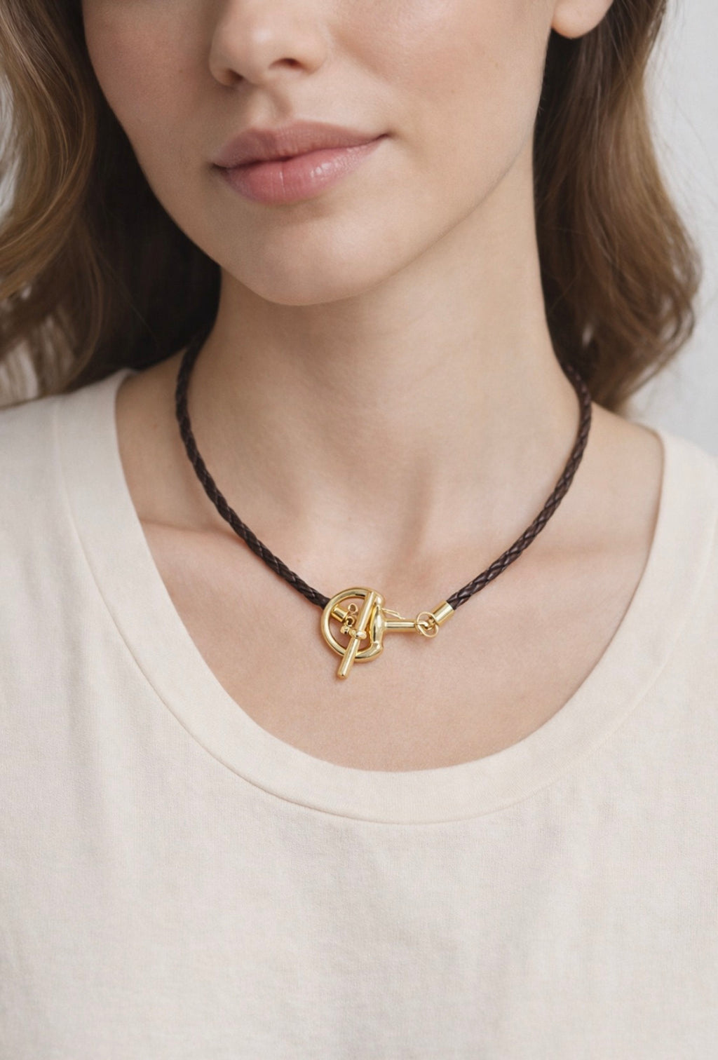Horsebit Toggle Braided Leather Cord Necklace