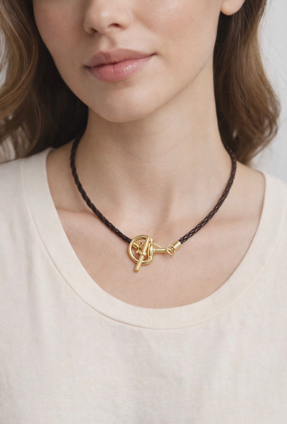 Horsebit Toggle Braided Leather Cord Necklace