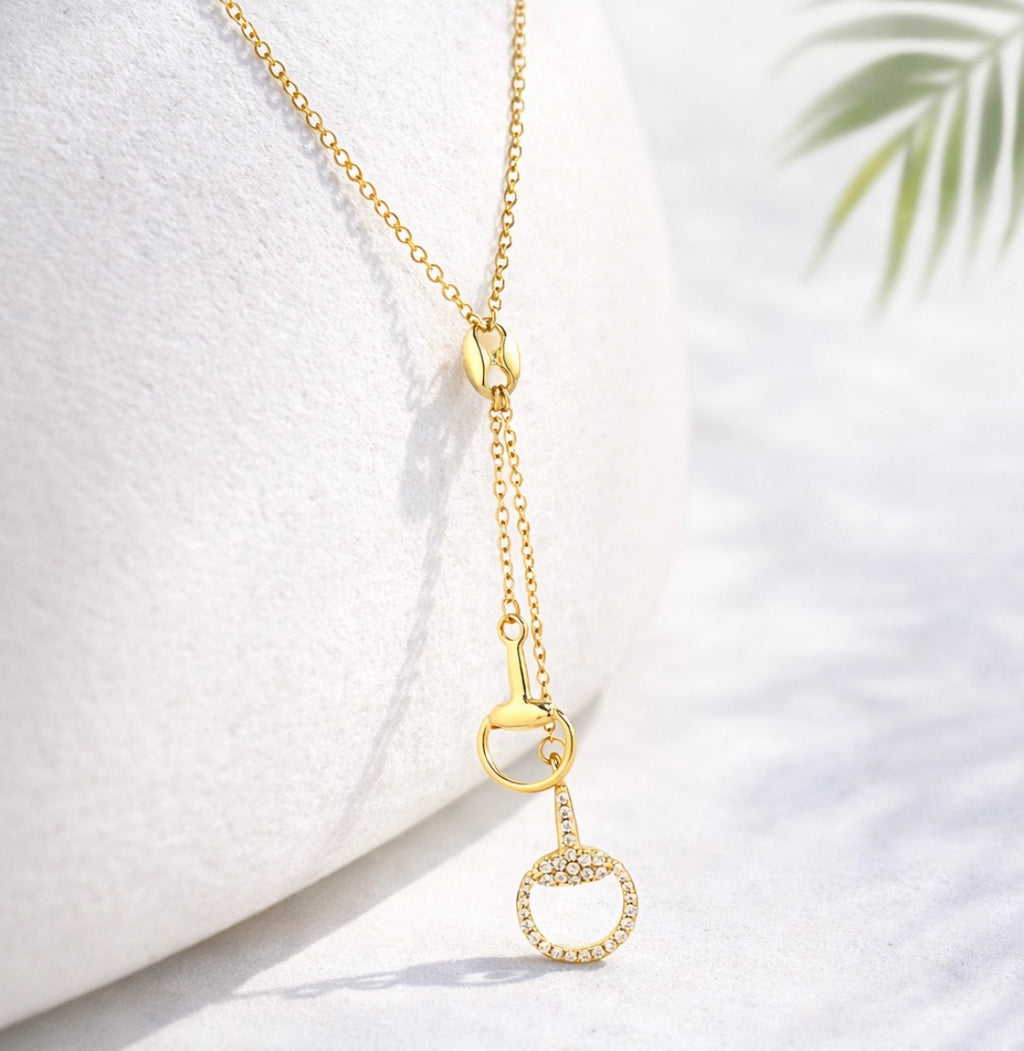 Pave Horsebit Y Drop Necklace