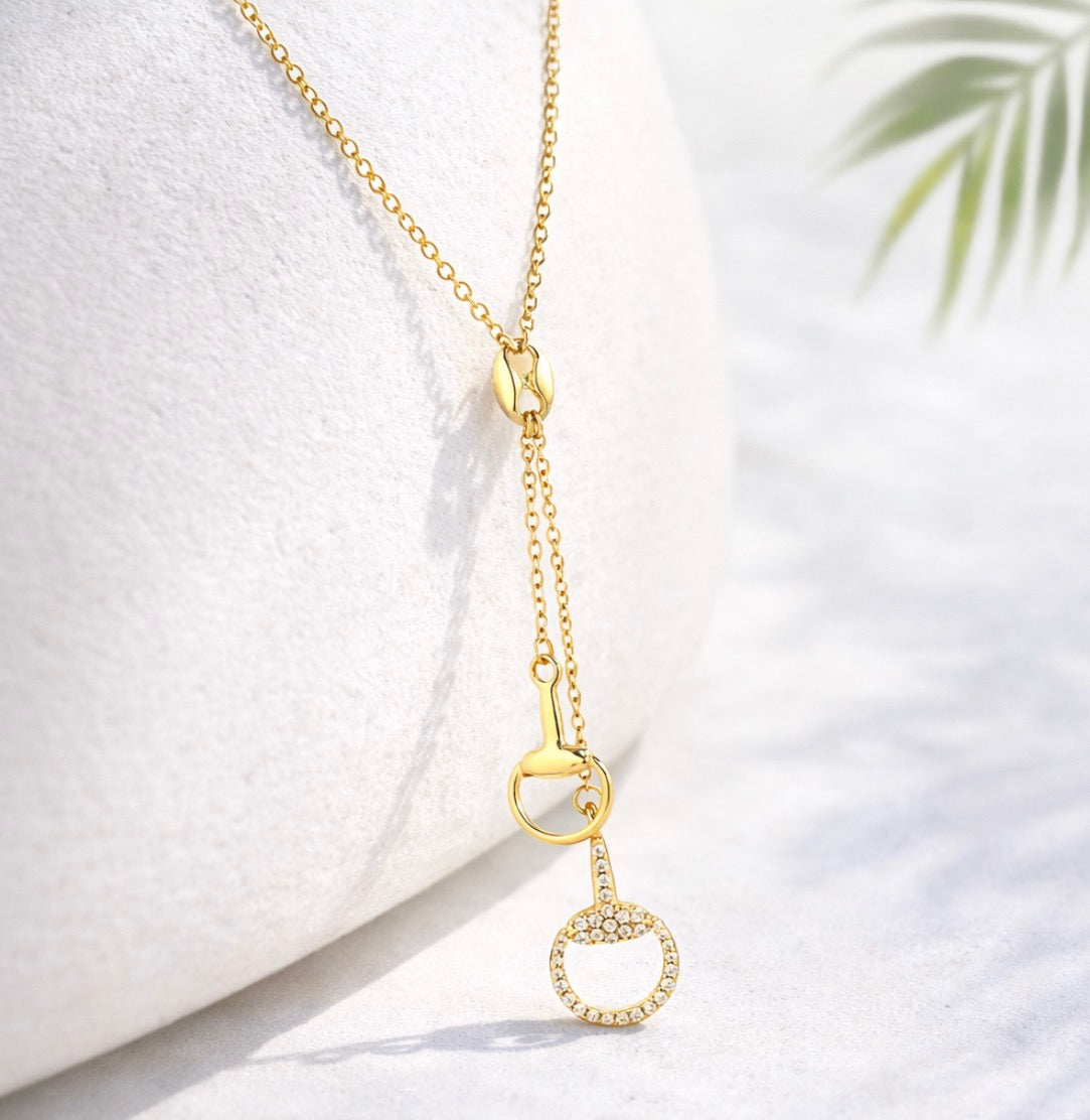 Pave Horsebit Y Drop Necklace