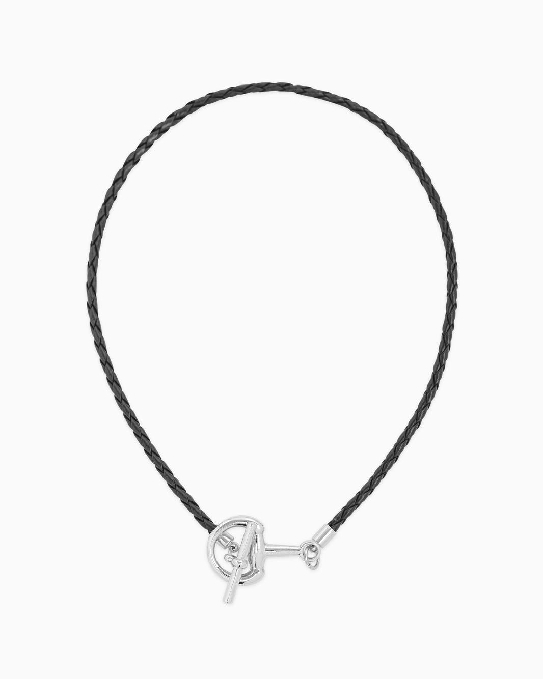 Horsebit Toggle Braided Leather Cord Necklace