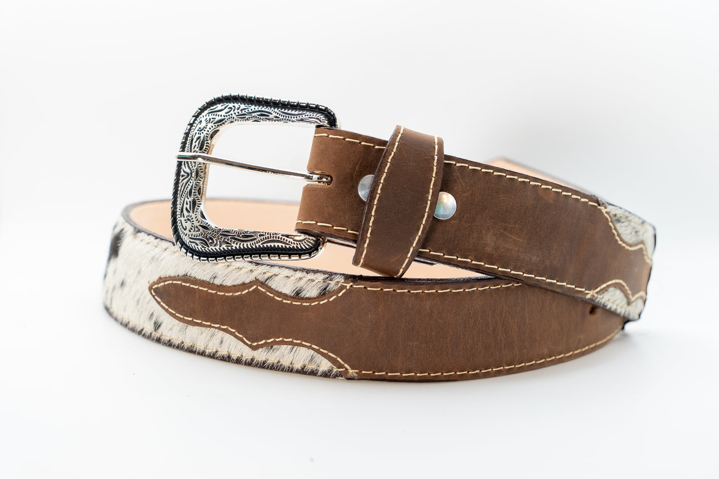 The Montana-White/Brown Cow Leather Belt
