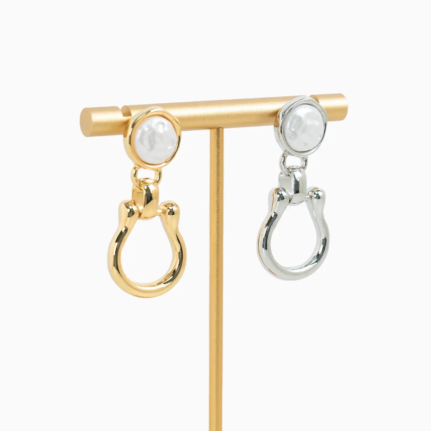 Pearl Top Horsebit Earrings