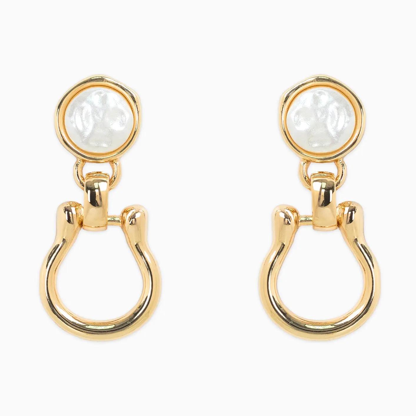Pearl Top Horsebit Earrings